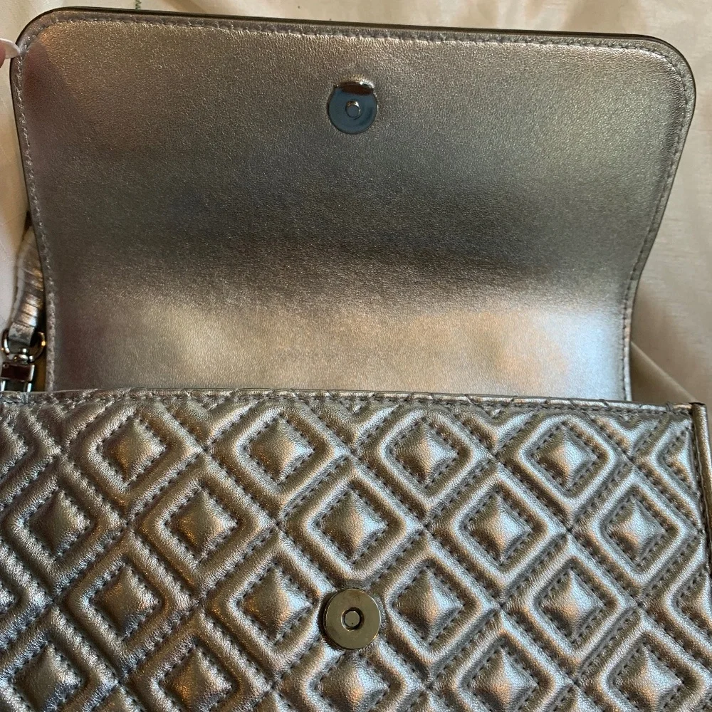 Tory Burch Silver Small Fleming Shoulder Handbag